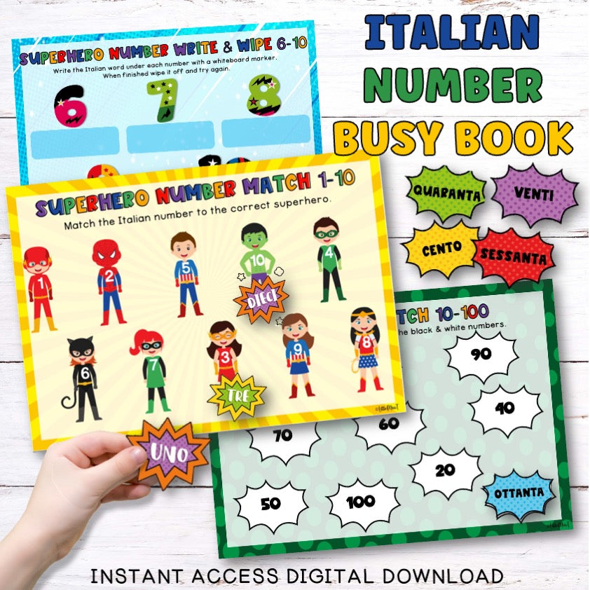 Italian Numbers Superhero Busy Book