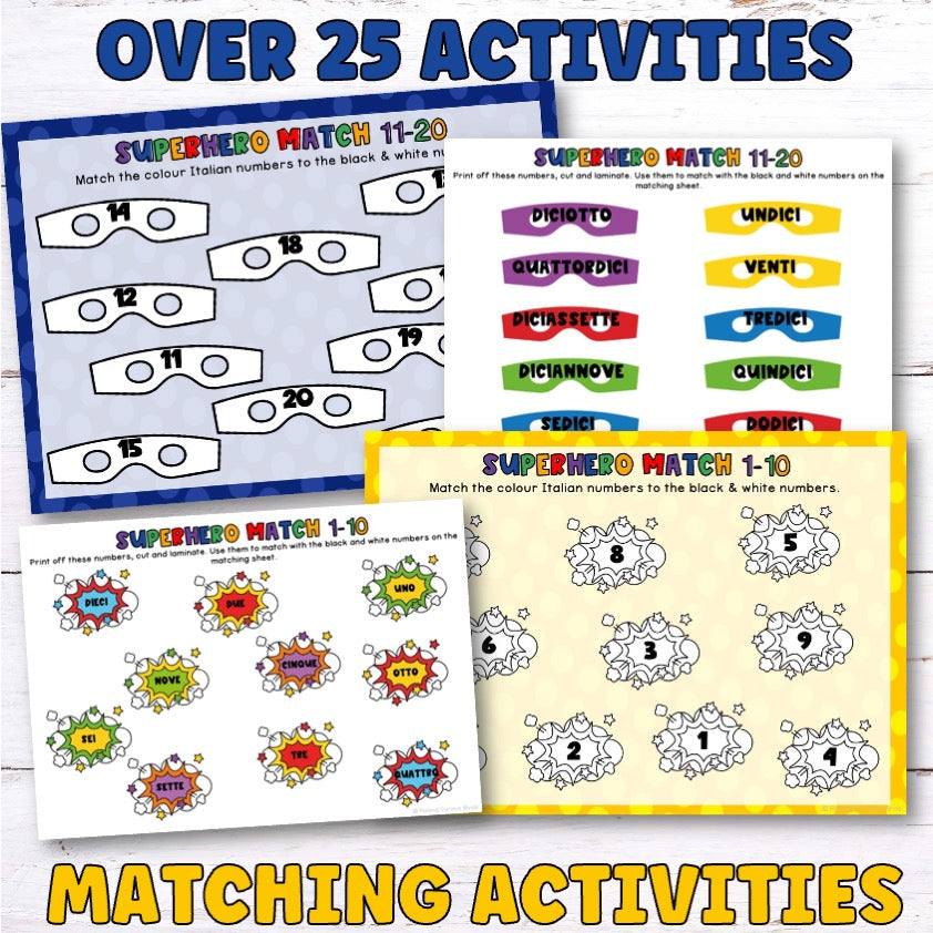 Italian Numbers Superhero Busy Book