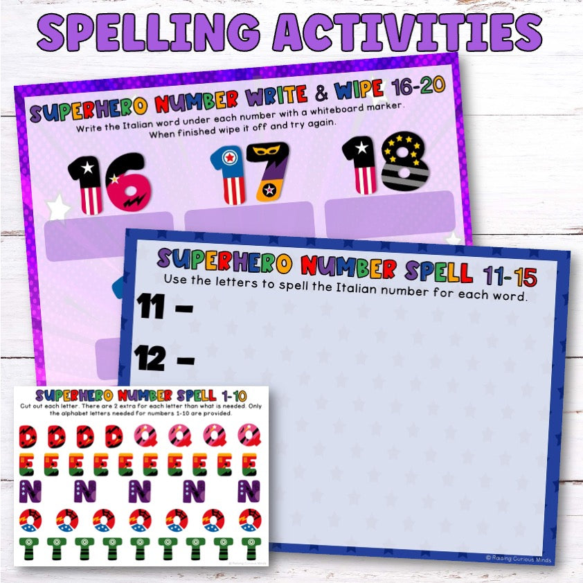 Italian Numbers Superhero Busy Book