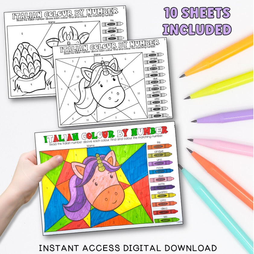Italian Numbers - Colour by Number