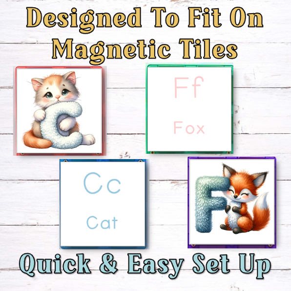 Animal Alphabet Letter Match Activity - Magnetic Tile Toppers