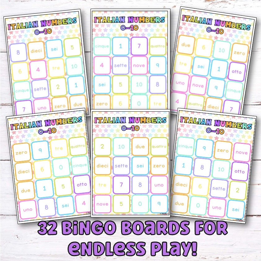 Italian Numbers 0 - 10 Bingo