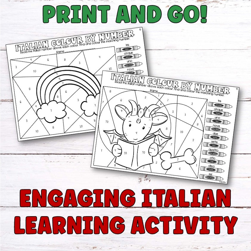 Italian Numbers - Colour by Number