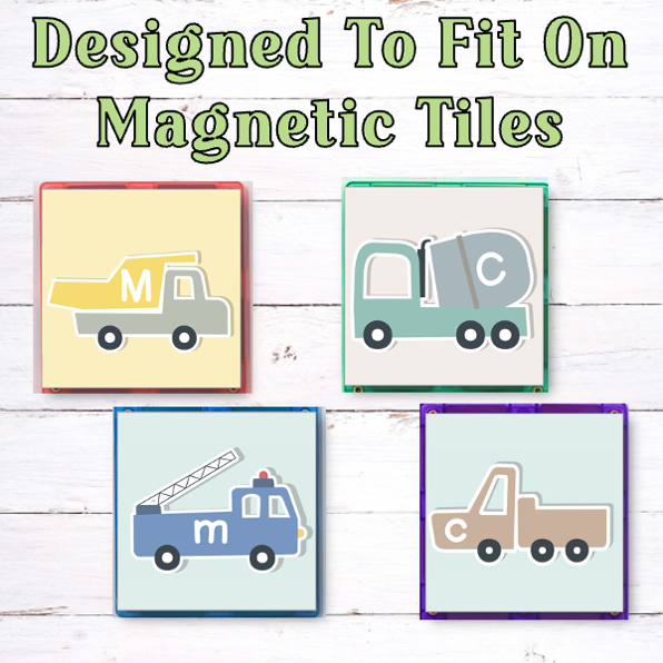 Transport Alphabet Letter Match Activity - Magnetic Tile Toppers
