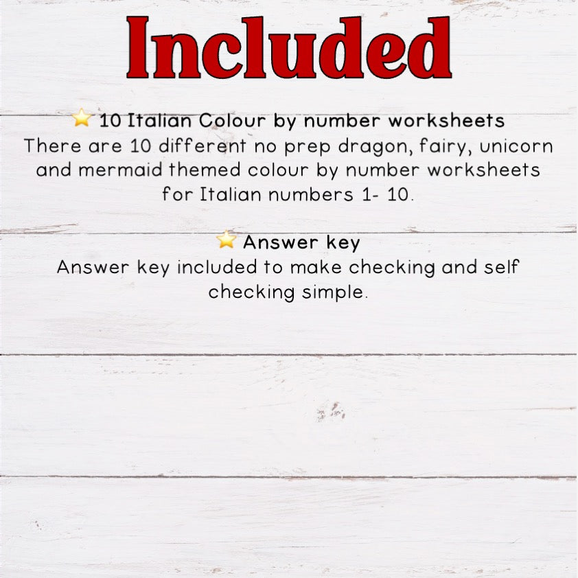 Italian Numbers - Colour by Number
