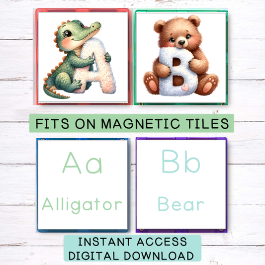 Animal Alphabet Letter Match Activity - Magnetic Tile Toppers