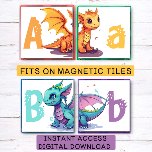 Dragon Alphabet Letter Match Activity - Magnetic Tile Toppers