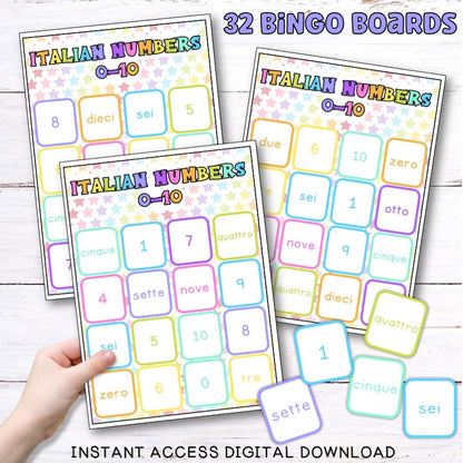 Italian Numbers 0 - 10 Bingo