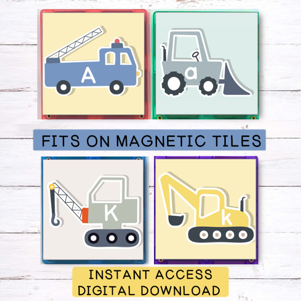 Transport Alphabet Letter Match Activity - Magnetic Tile Toppers