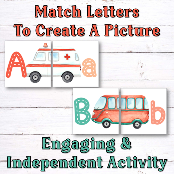 Vehicle Alphabet Letter Match Activity - Magnetic Tile Topper