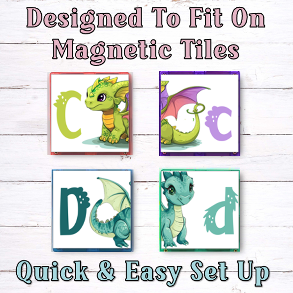 Dragon Alphabet Letter Match Activity - Magnetic Tile Toppers