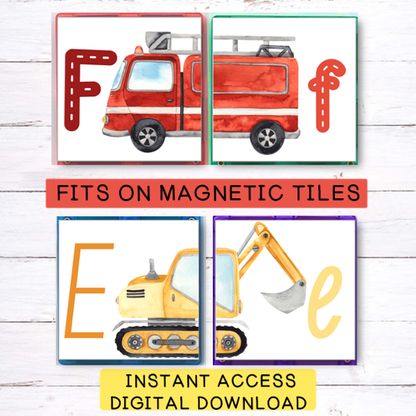 Vehicle Alphabet Letter Match Activity - Magnetic Tile Topper