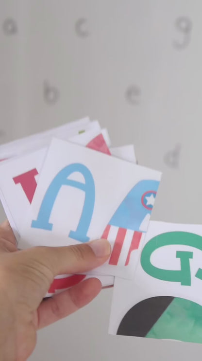 Superhero Alphabet Letter Match Activity - Magnetic Tile Toppers
